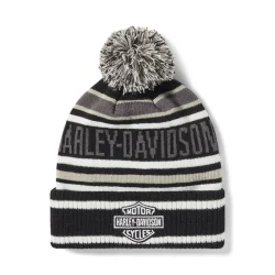 STRIPE POM BEANIE, BLACK/OFF WHITE