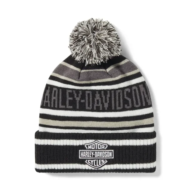 STRIPE POM BEANIE, BLACK/OFF WHITE