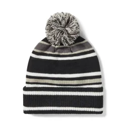 STRIPE POM BEANIE, BLACK/OFF WHITE