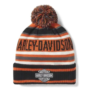 STRIPE POM BEANIE, ORANGE/BLACK
