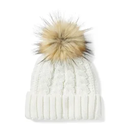  LEATHER PATCH POM BEANIE, OFF WHITE