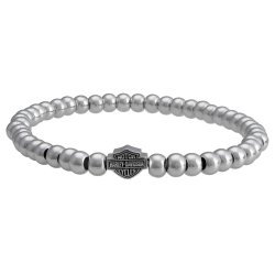  Small Beaded Bar &amp; Shield Stretch Bracelet - Silver