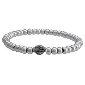  Small Beaded Bar & Shield Stretch Bracelet - Silver
