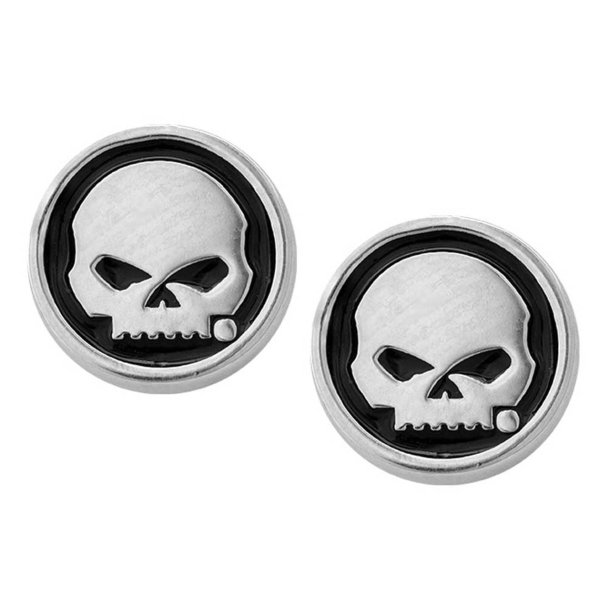 Black Enamel Willie G Skull Silver Earrings