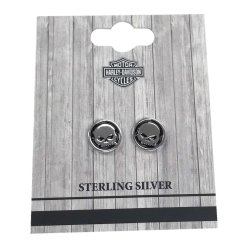 Black Enamel Willie G Skull Silver Earrings