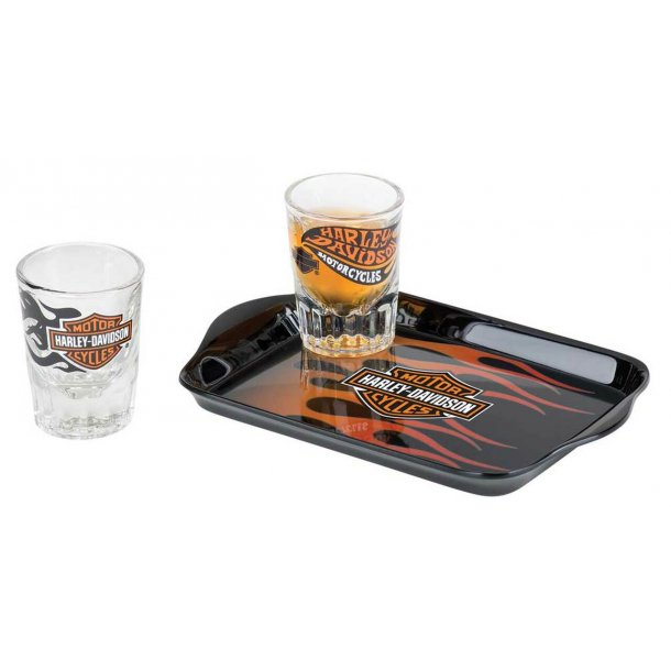 Flames Shot Glass Set w/ Tip Tray - 2 oz. Shots