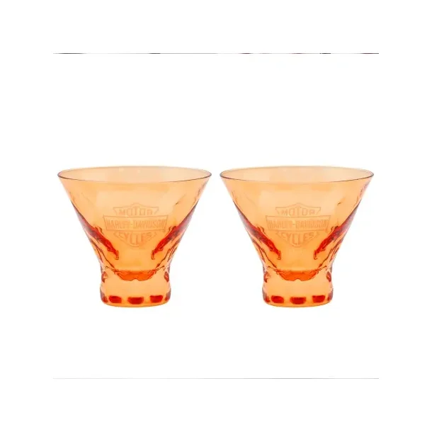 Harley-Davidson Etched Bar &amp; Shield Stemless Martini Glass Set - 8 oz, Orange