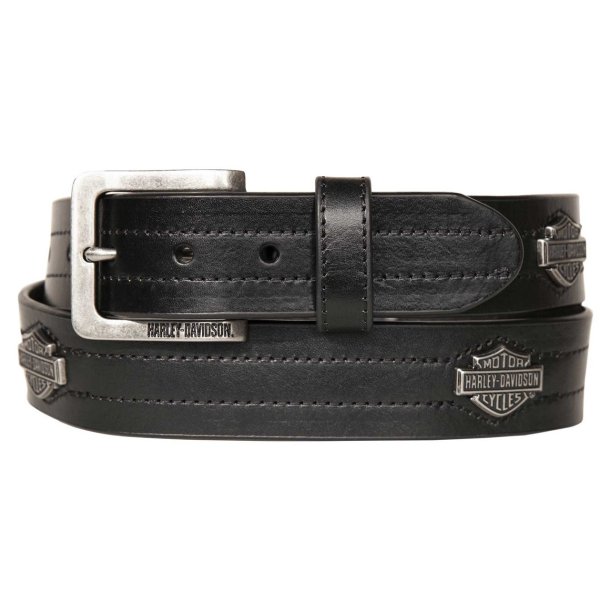 Men's Bar &amp; Shield Emblem Genuine Leather Belt