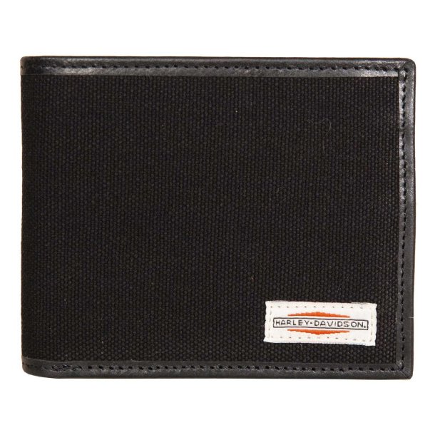 Harley-Davidson Men's Patch Cotton Canvas &amp; Leather Bi-Fold Wallet - Black