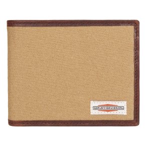 Harley-Davidson Men's Patch Cotton Canvas & Leather Bi-Fold Wallet - Khaki