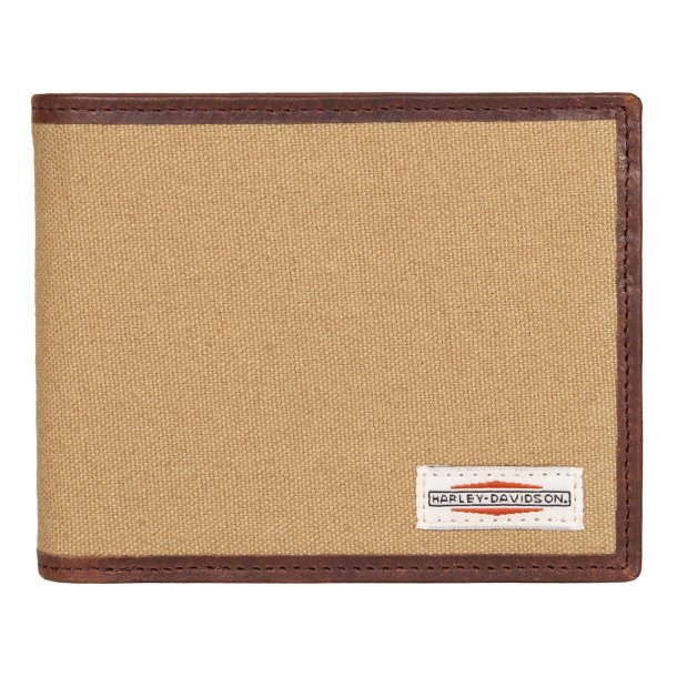 Harley-Davidson Men's Patch Cotton Canvas &amp; Leather Bi-Fold Wallet - Khaki