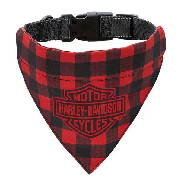 Plaid Pet Bandana Collar  S/M, Black &amp; Red