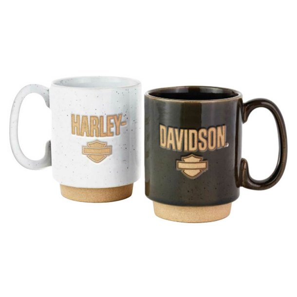 Harley-Davidson Sculpted B&S Stackable Ceramic Mug Set - Set of Two 