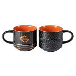  Open Bar &amp; Shield Embossed Coffee Mug Set, Black &amp; Orange