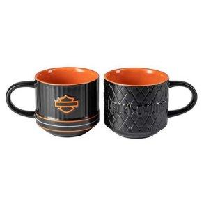  Open Bar & Shield Embossed Coffee Mug Set, Black & Orange