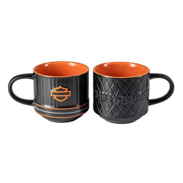  Open Bar &amp; Shield Embossed Coffee Mug Set, Black &amp; Orange