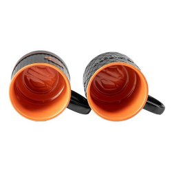  Open Bar &amp; Shield Embossed Coffee Mug Set, Black &amp; Orange