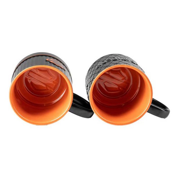  Open Bar &amp; Shield Embossed Coffee Mug Set, Black &amp; Orange