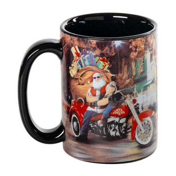 Biker Santa Ceramic Mug - Holiday Special Mug 