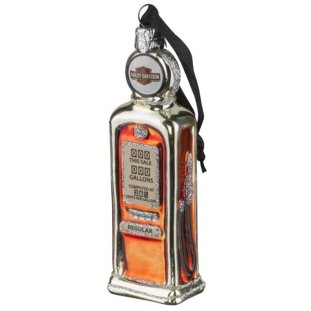 Harley-Davidson Blown Glass B&S Gas Pump Ornament, Glitter Accents
