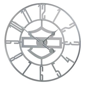 *Harley-Davidson Silhouette Bar & Shield Open Face Metal Wall Clock 
