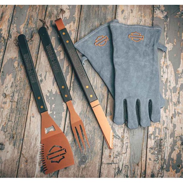 Harley-Davidson Grill Tool Set with Gloves, Stainless-Steel Barbecue 5-Piece Set