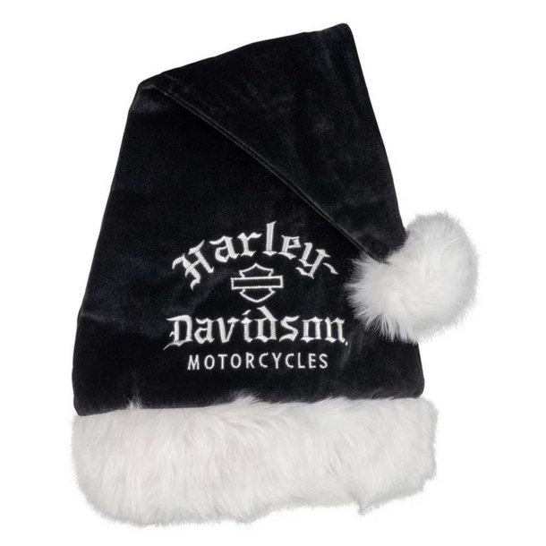 Embroidered Old English Logo Holiday Santa Hat - Black &amp; White