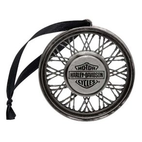 Bar & Shield Logo Tooled Metal Wheel Holiday Ornament