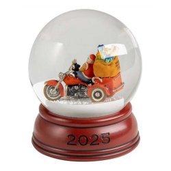 Biker Santa Glass Holiday Snowglobe Sculpted &amp; Hand Painted