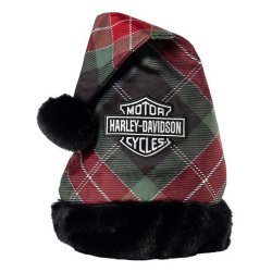Embroidered Bar &amp; Shield Logo Holiday Plaid Santa Hat