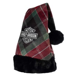 Embroidered Bar &amp; Shield Logo Holiday Plaid Santa Hat