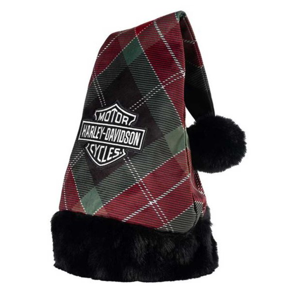 Embroidered Bar &amp; Shield Logo Holiday Plaid Santa Hat