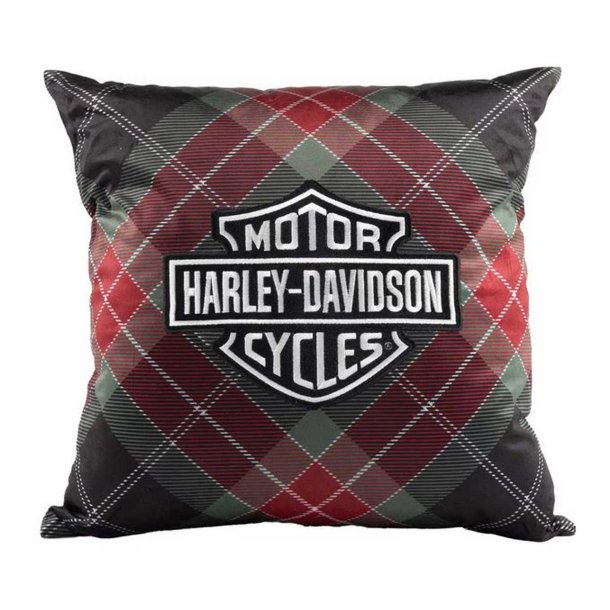 Bar &amp; Shield Logo Holiday Plaid Decorative Pillow
