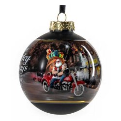 2025 Biker Santa Glass Ball Christmas Tree Ornament