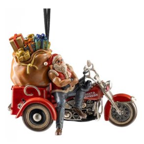 Sculpted Biker Santa Holiday Christmas Tree Ornament
