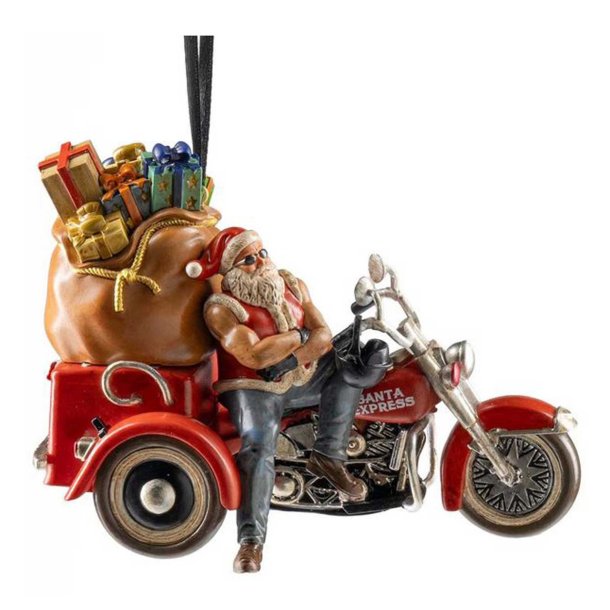 Sculpted Biker Santa Holiday Christmas Tree Ornament