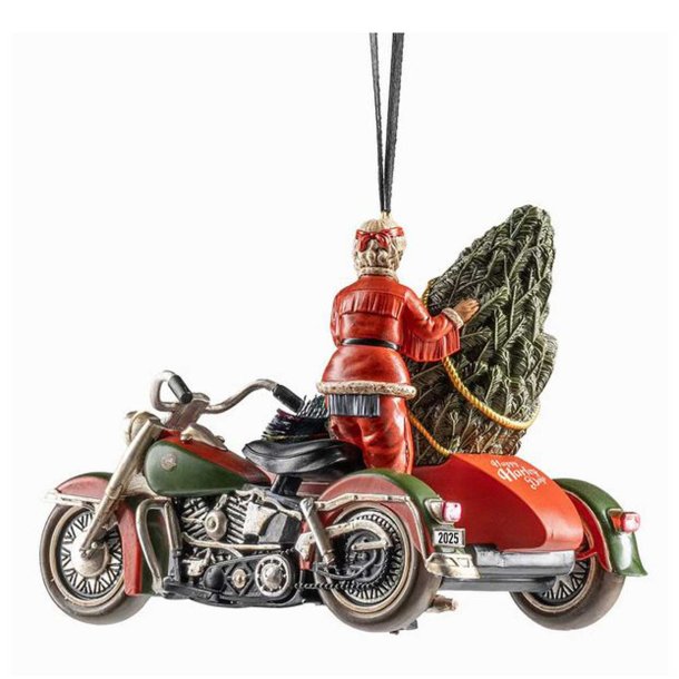 Sculpted Biker Mrs. Claus Holiday Christmas Tree Ornament