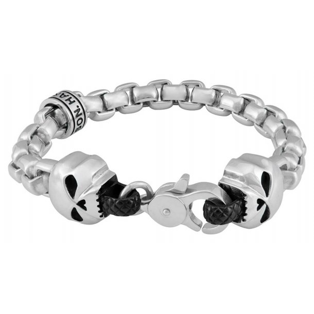 Harley-Davidson&Ccedil; Men's Steel Rolo Chain Double Skull Metal Bracelet