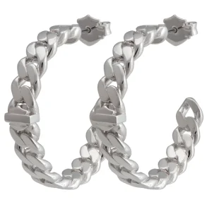 Women's Harley-Davidson Silver Tone Bar Curb Link Hoop Earrings