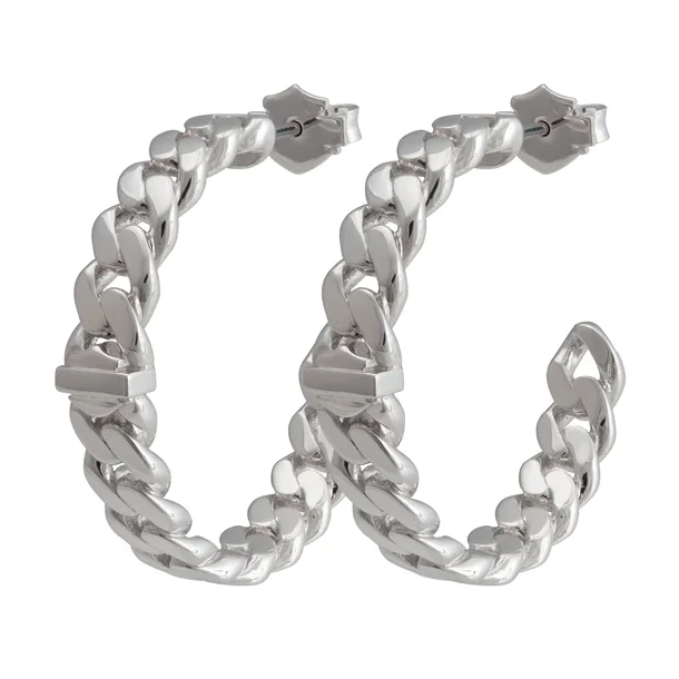 Women's Harley-Davidson Silver Tone Bar Curb Link Hoop Earrings