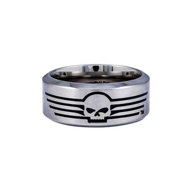 Harley-Davidson Men's Willie G Skull Lines Stainless Steel Band Ring