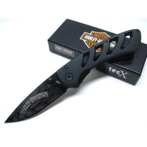 Harley-Davidson TecX Exo-Lock Skeleton Pocket Knife Stainless Handle Black