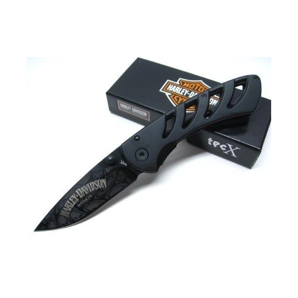 Harley-Davidson TecX Exo-Lock Skeleton Pocket Knife Stainless Handle Black