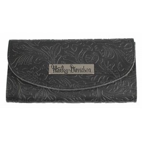 Womens Hand Tooled Leather 7 in Tri-Fold Wallet
