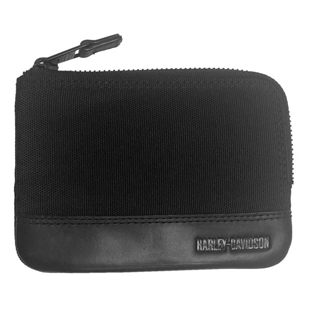  Men's Classic Cordura Leather Trim Zip Card Case 