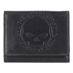 Willie G Skull Snap Tri-Fold Leather Wallet