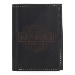H-D Men's Laser Bar &amp; Shield Logo Tri-Fold Leather Wallet