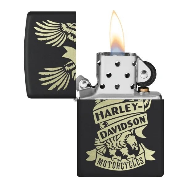 H-D GOLD EAGLE MAT BLK ZIPPO
